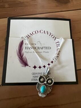 Silver Owl Necklace with Turquoise Stone